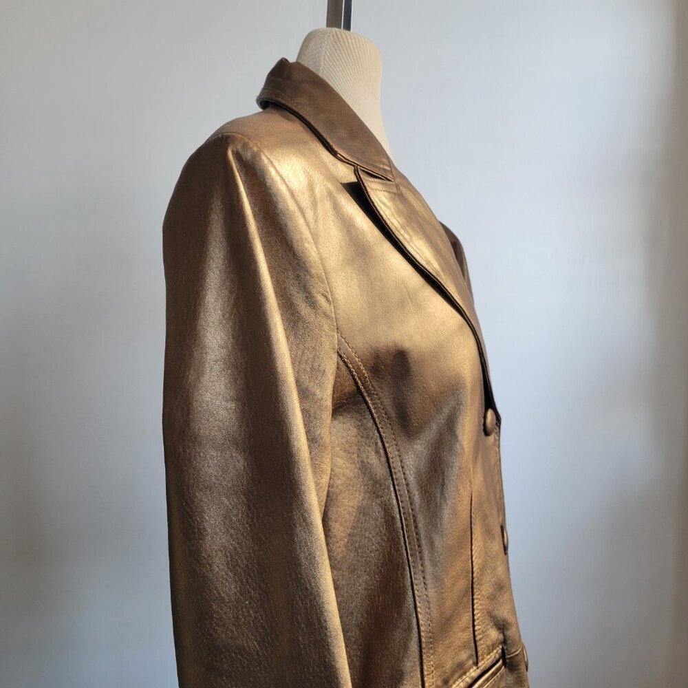 Bernardo Bronze Genuine Leather Blazer Jacket (Size: M) - Picture 7 of 16